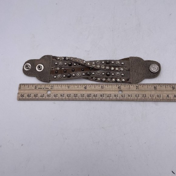 Leatherock Marilyn Bracelet Two Tone Leather Strip Studded Sparkling Crystals 8" - Picture 2 of 5